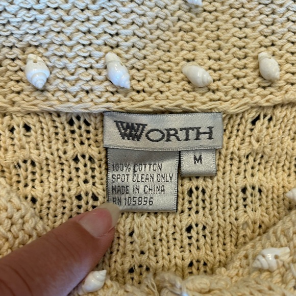 Worth Cardigan Sweater Hand Sewn Seashells Cowl Neck Ivory Butter Size Medium - Picture 6 of 12